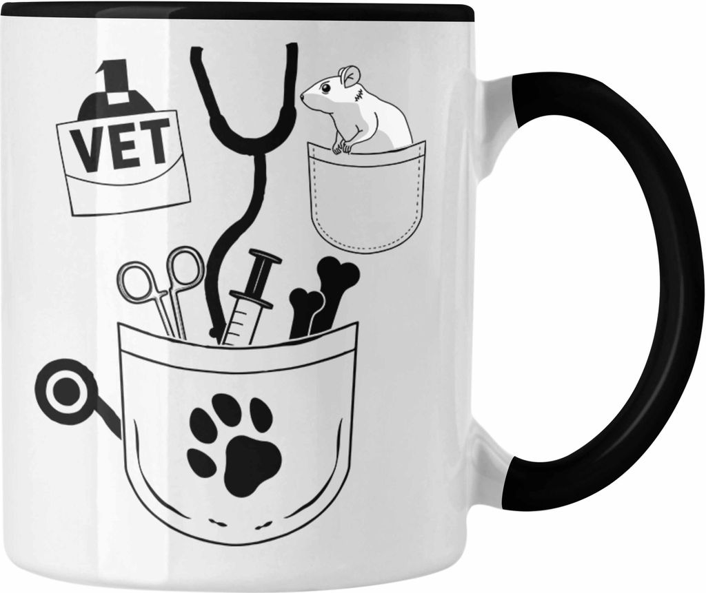 Trendation - Tierarzt Tasse Geschenk für Tierärztin Geschenkidee Lustiger Spruch Kaffeetasse Becher (Schwarz)