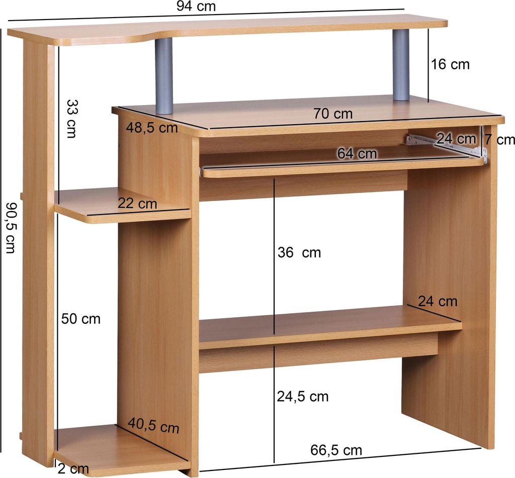 WOHNLING Computertisch WL1.163 Buche 94x90,5x48,5 cm Laptop Produktbild 