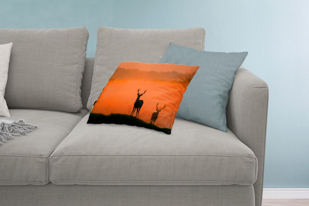 MuchoWow Zierkissen Sofakissen Wohnzimmer Dekokissen 60x40 cm Hirsch - Scherenschnitt - Nebel - Kopfkissen - Polster mit Foto