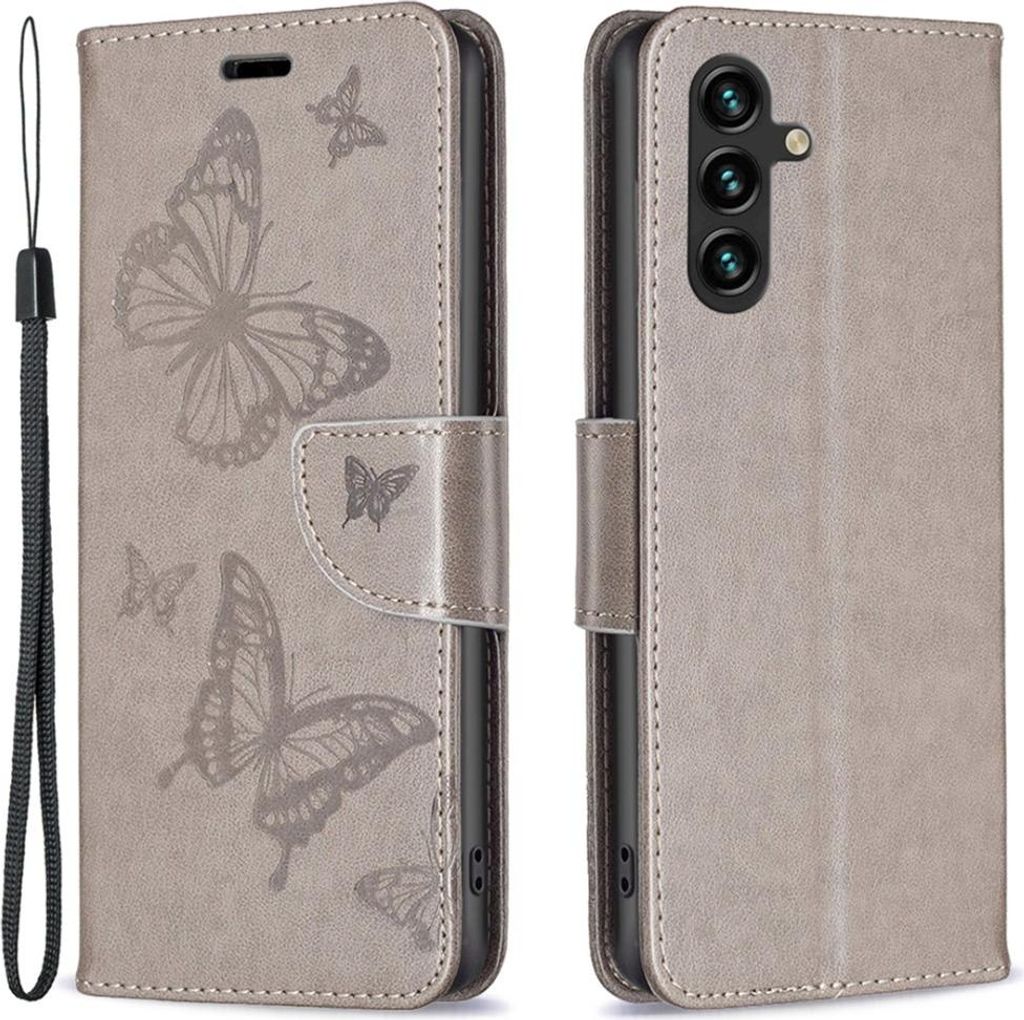 Samsung Galaxy A15 Hülle - Coverup Schmetterlinge Klapphülle - Taupe Grau
