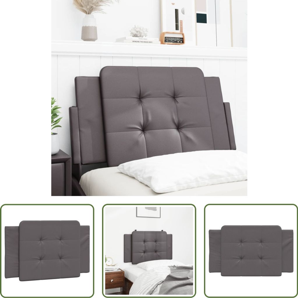 The Living Store Kopfteil-Kissen Grau 90 cm Kunstleder