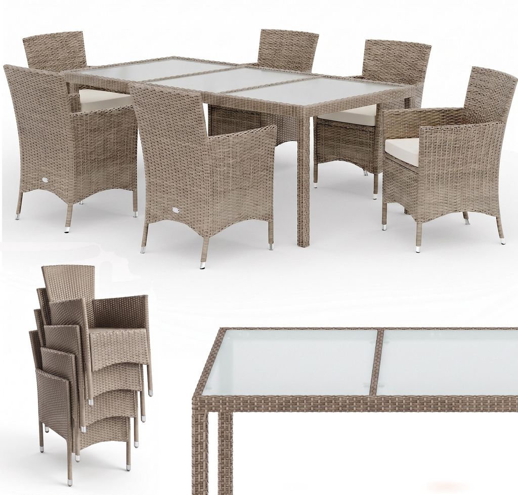 CASARIA® Polyrattan Gartenmöbel Set 7teilig Stühle Produktbild 