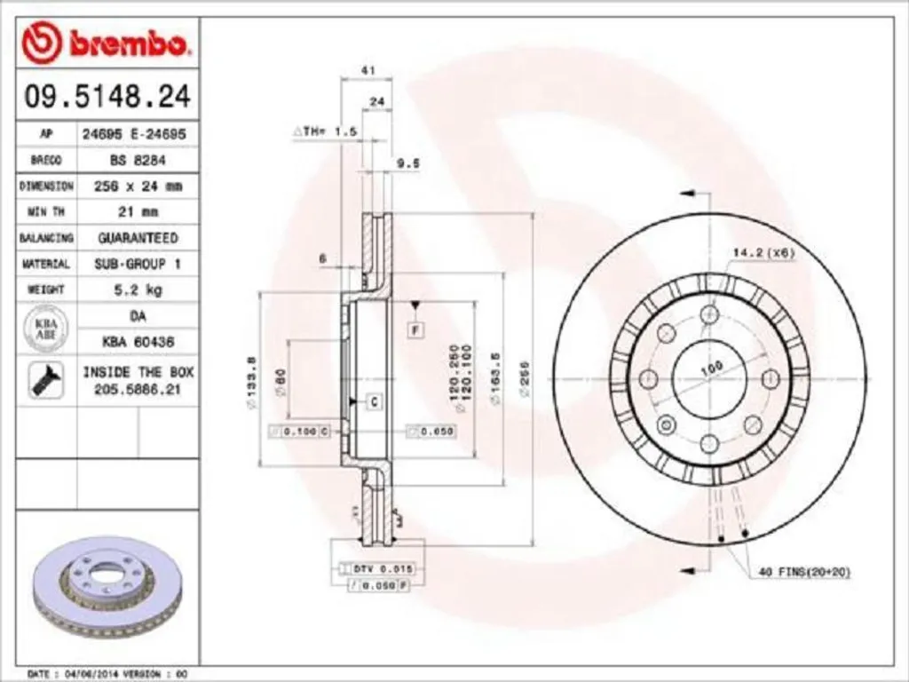 Disque de frein Brembo 09.5148.24 haute performance pour votre essieu
