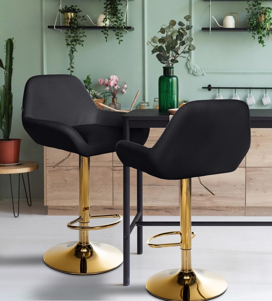 2er Set Barhocker HLO-CP8 Gold Kunstleder schwarz