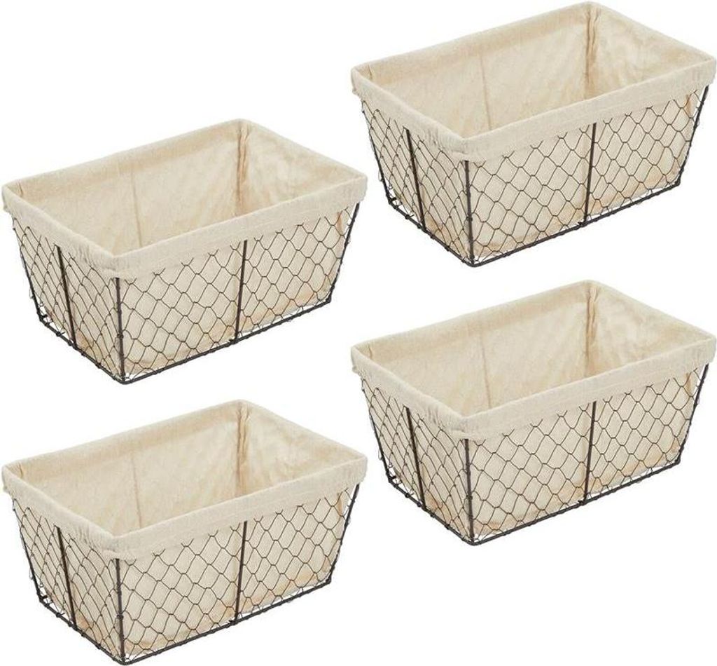 mDesign Drahtkorb Aufbewahrung Ablage Organizer Stoff 4er-Set Metall Bronze