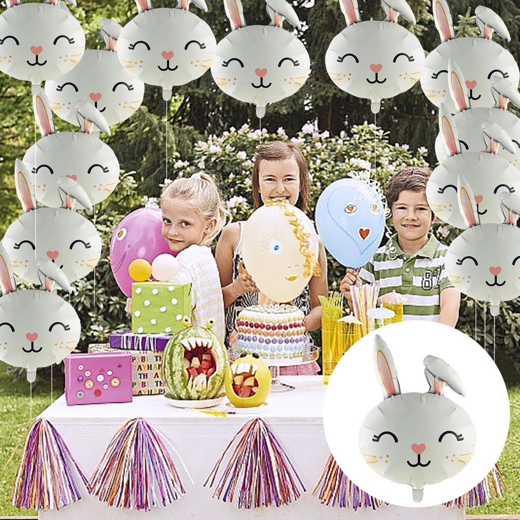 Osterballon, wiederverwendbar, Aluminiumfolie, niedlicher Cartoon-Kaninchen-Form, Geburtstagsparty-Ballon, Heimdekoration, weiß