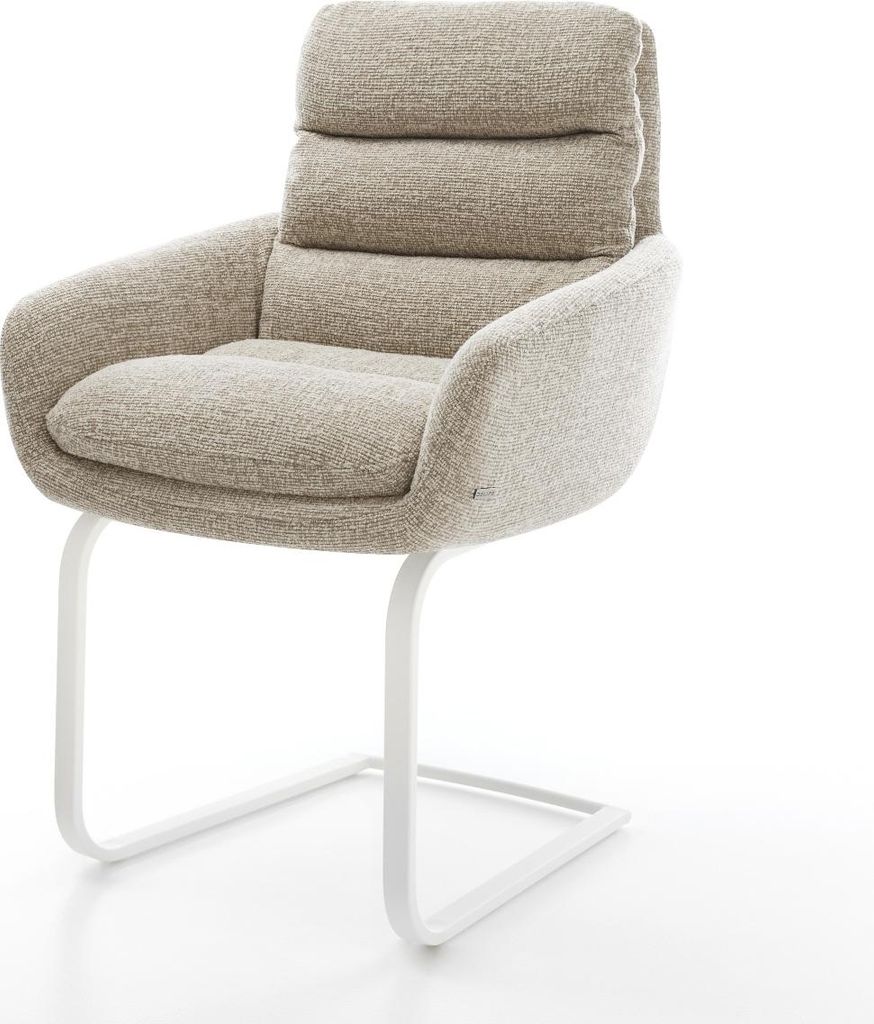 DELIFE Freischwinger Abelia-Flex mit Armlehnen Webstoff Soft Beige Freischwinger flach Weiß