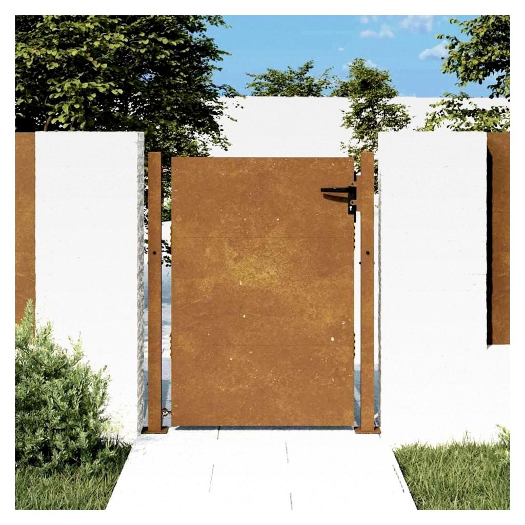 Gartentor 100x150 cm aus Cortenstahl, stabiles Metalltor für Garten und Terrasse, abschließbar, wetterfestes Design, langlebiger Sichtschutz