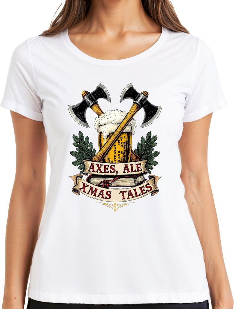 Axes Ale Xmas Tales Wikinger Axt Bier Weihnachten Vintage Damen T-Shirt, Weiß, XL