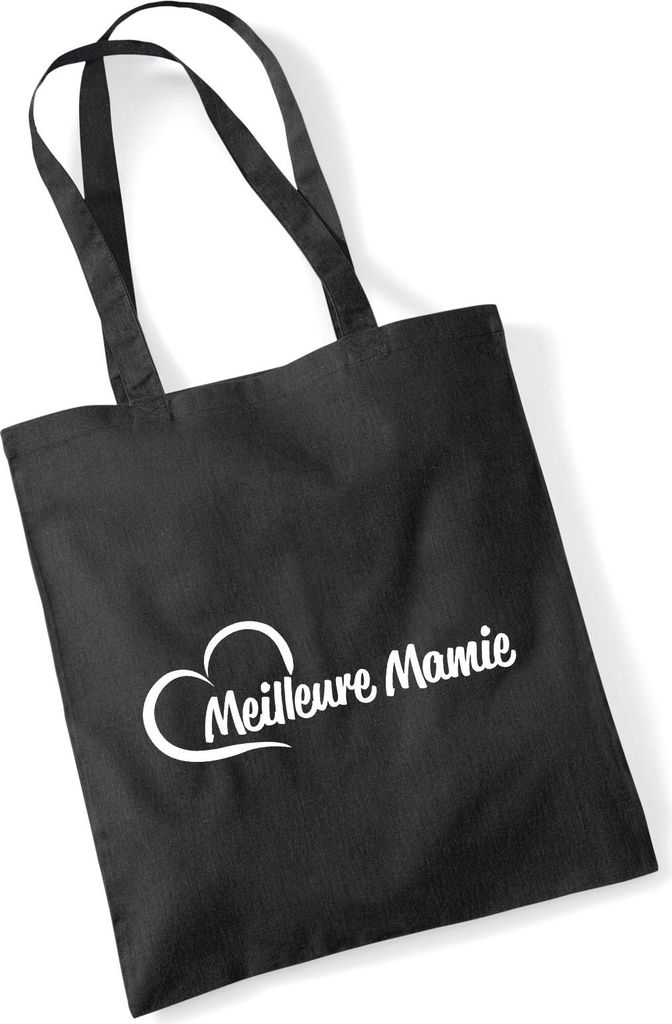 Huuraa Jutebeutel Meilleure Mamie Cœur 10 Liter Black Baumwolle Tasche Geschenkidee