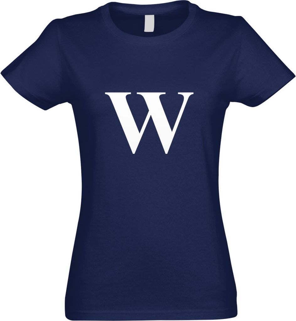 Kiwistar - T-Shirt tailliert - Damen - Navy - Buchstabe W - Alphabet - mit Motiv Bedruckt - Funshirt Design - Sport - Freizeit - Damen - L