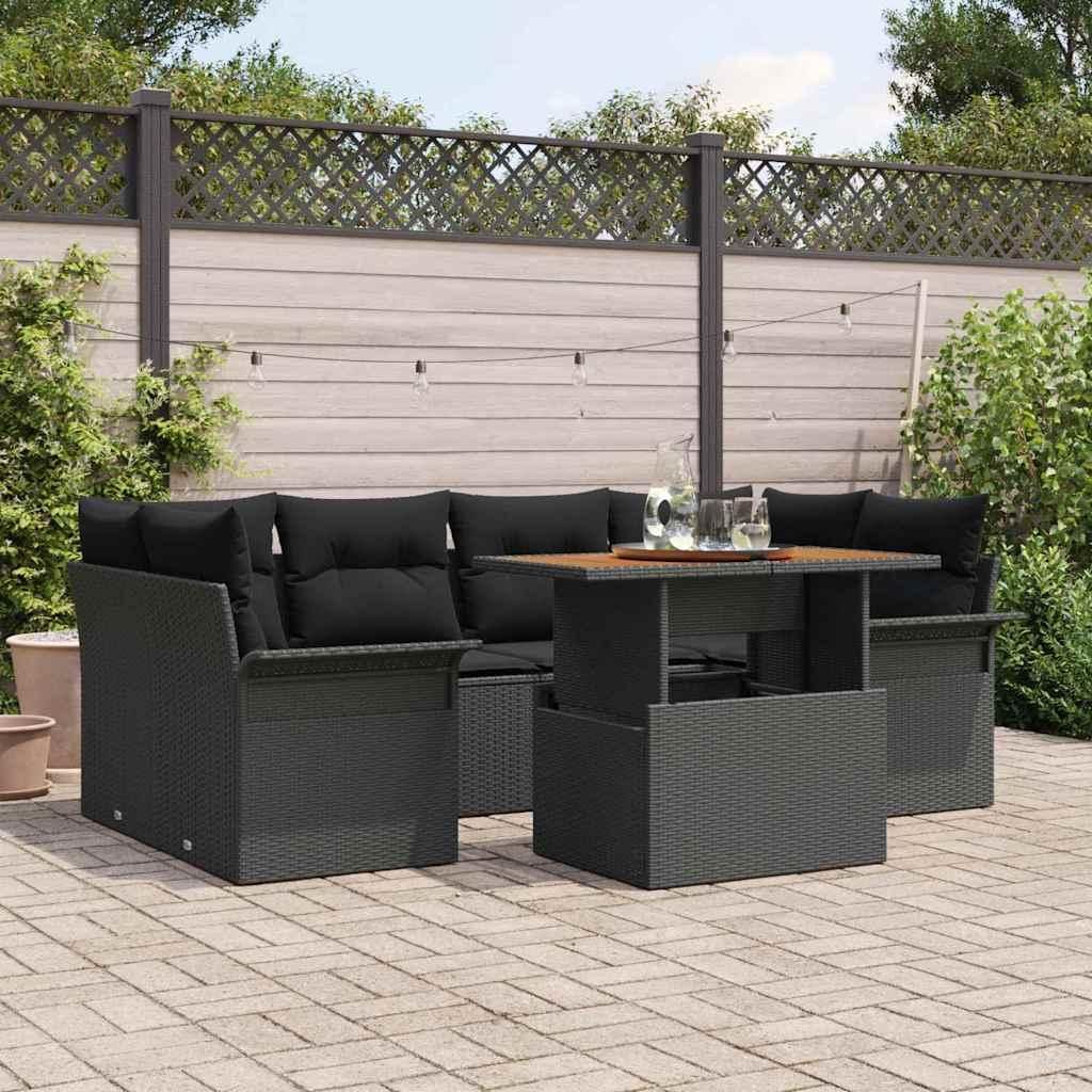 Maison Exclusive - Garten-Sofa-Set mit Speicher 7 pcs Schwarz Poly Rattan