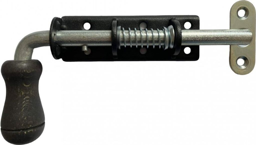 BKshop | Türriegel - Federriegel - 150x30 mm - Schwarz Verzinkt - Für Türen und Schränke - Torriegel - WSPU 150c - Griff aus Holz