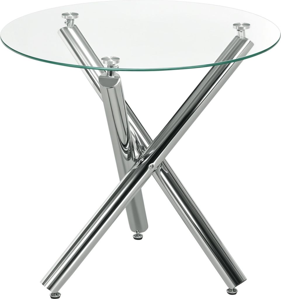 Esstisch, runde Hartglasplatte, randloses Design, für 2-4 Personen, Stahlbeine, 80 x 80 x 74 cm