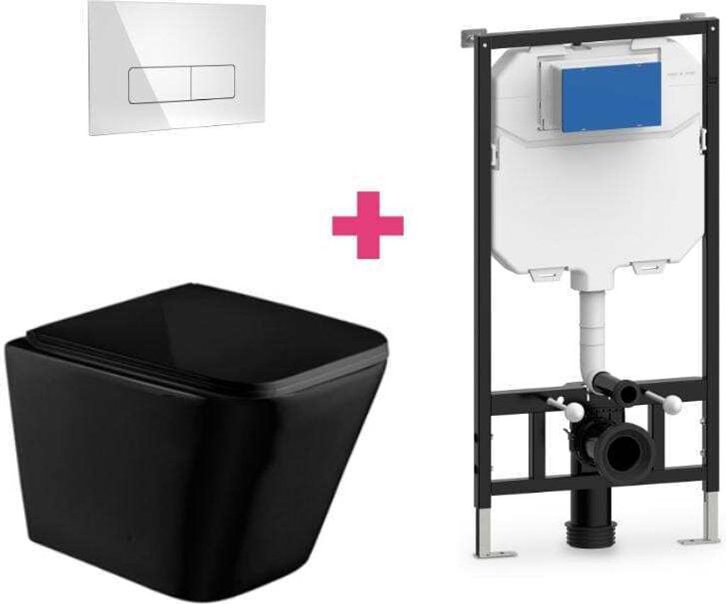 Wand-WC PISA Komplett-Set schwarz mit Vorwandelement und Betätigungsplatte