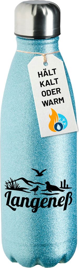 Huuraa Trinkflasche Langeneß Strandmotiv 500ml Blue Edelstahl Wasserflasche Trinkflasche Geschenkidee