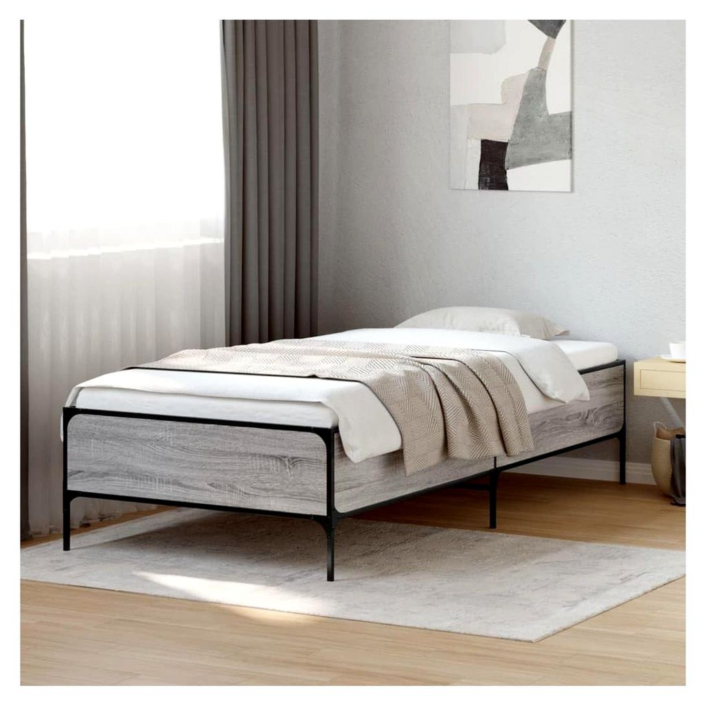 Bettgestell Grau Sonoma 90x190 cm Holzwerkstoff und Metall