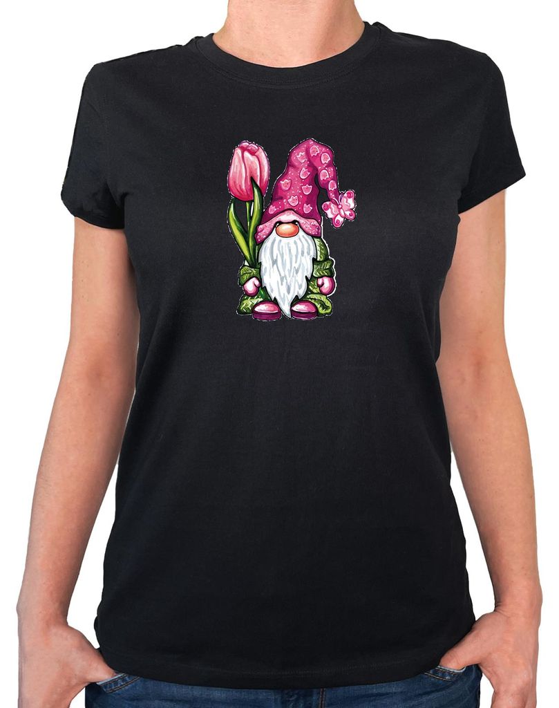 Huuraa Damen T-Shirt Gnom Fabelwesen L Black Bio Baumwolle Fairtrade Damenshirt Geschenkidee