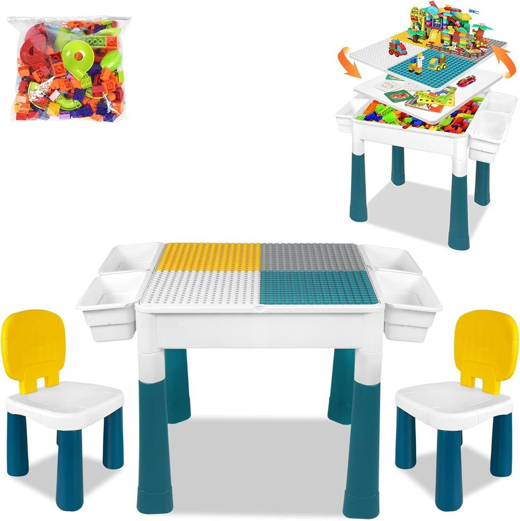 Sessamen-LP Kindertisch mit Stühle Kindersitzgruppe mit 163 Stück Bausteine Mehrzweck Tabelle zum Kleinkind Spieltisch Kindermöbel für Jungen u...