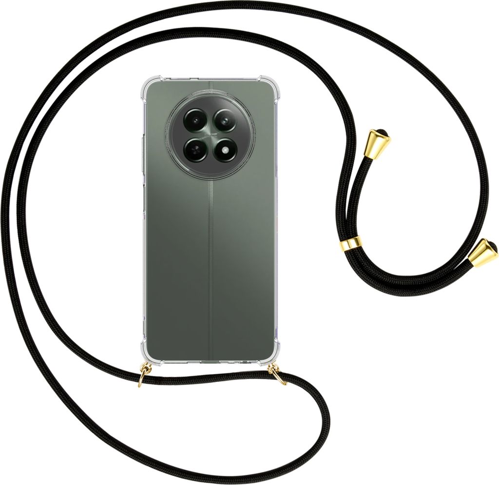 Handykette Backcover-Schutzhülle mit Band (Metall goldfarben) für Realme 12 5G, 12X 5G, 13 5G, Narzo 70X 5G - schwarz