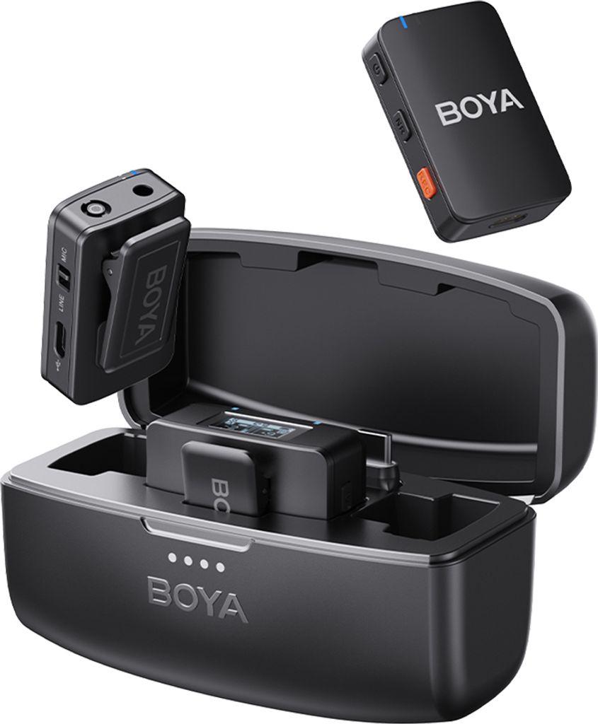 BOYA BOYAMIC All-in-One 2,4G Kabelloses Mikrofonsystem Ansteckbares kabelloses Mikrofon 300M uebertragung 8G Speicher Onboard-Aufnahme mit Ladeetui...