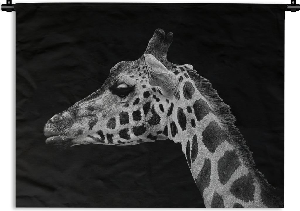 MuchoWow Wandteppich Wandbehang Tiere - Giraffe - Schwarz - Weiß 90x67.5 cm Tapisserie Dekoration Wandtuch - Fototeppich - Wand-Skulpturen