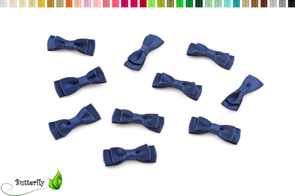 10 Stück Satinschleifen 3,5x1,3cm (einfarbig), Farbauswahl:dunkelblau / navy 370