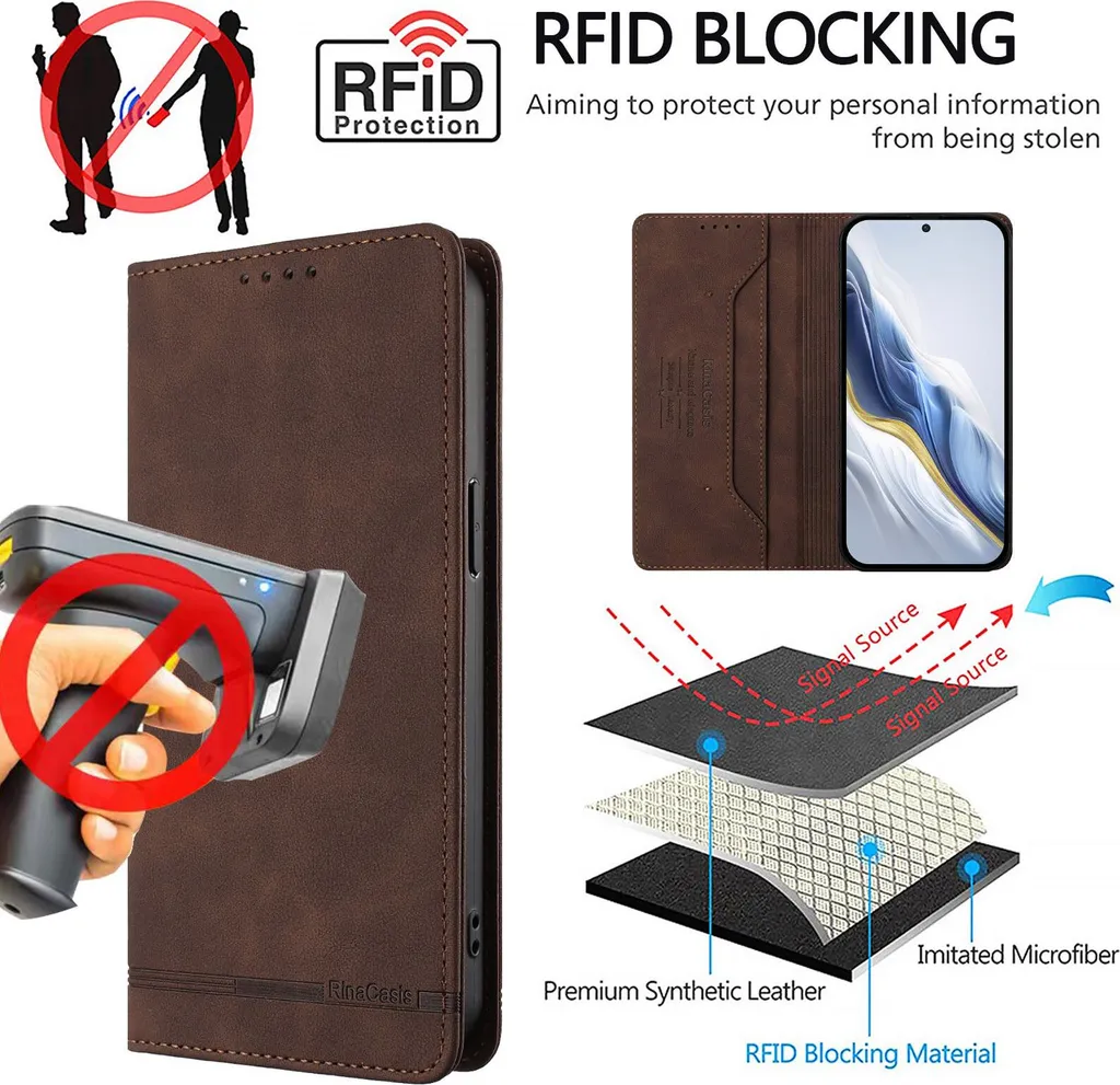 Custodia per Blackview Color 8 / Oscal Modern 8, custodia flip in Finto cuoio retrò con supporto e slot per carte di credito Marrone - 6