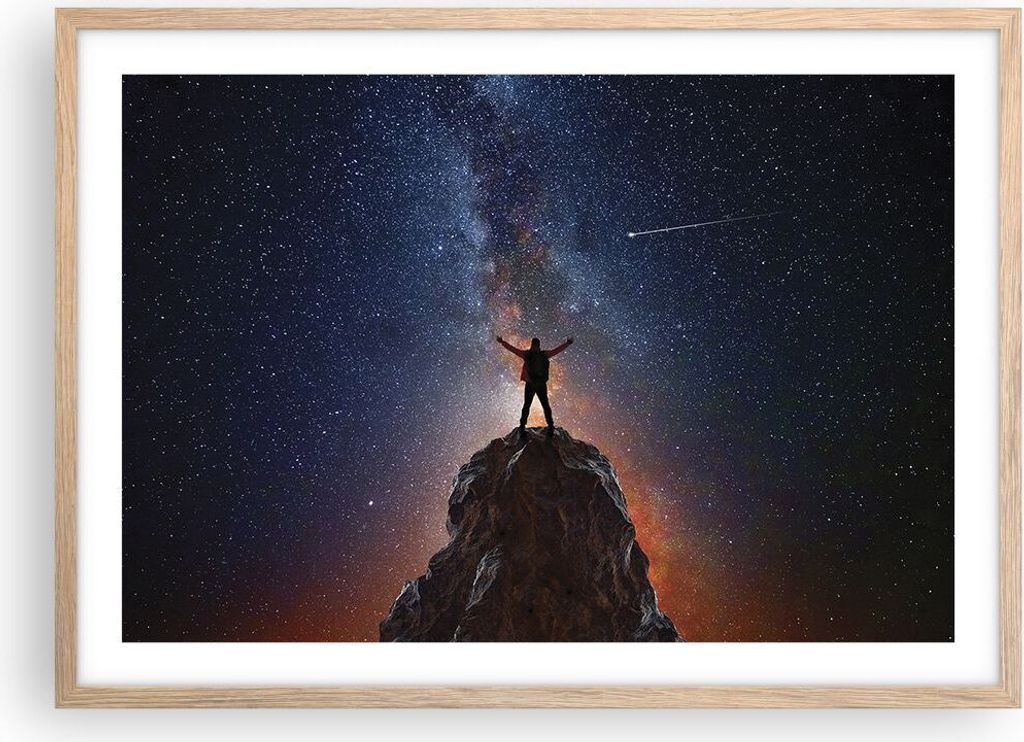Gerahmtes Poster - Rahmen in heller Eiche - Kosmos Maßstab Mensch - 70x50 cm - Wand Bild - Wanddeko - Wandbilder - Kunstposter - Wandposter - Bild...