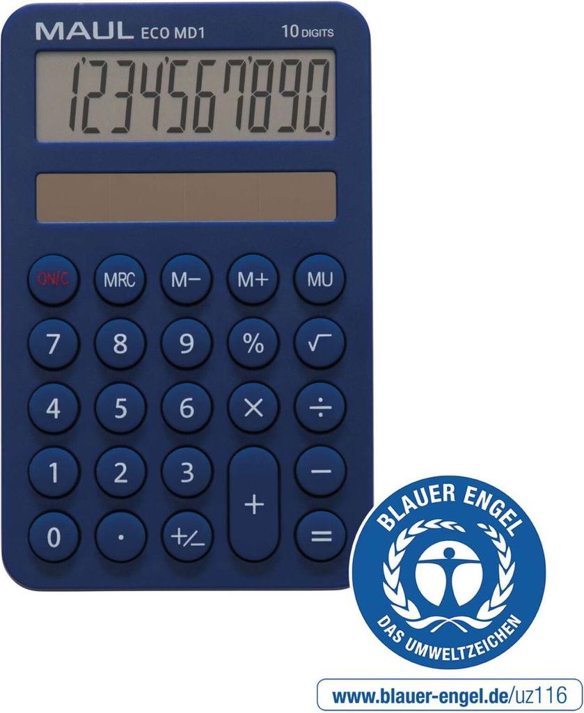 MAUL Taschenrechner ECO MD 1 LCD-Anzeige 1-zeilig, 10 Ziffern Solar 12 x 7.6 x 1.2 cm hellblau
