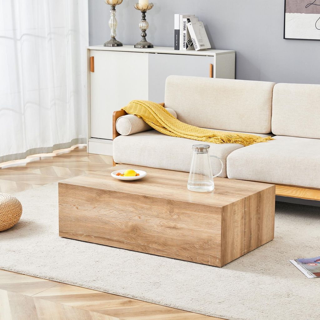 MODFU Couchtisch,Sofatisch mit Holzmaserung-Textur,minimalistisches Rechteckdesign,ohne Montage,für Wohnzimmer,Holz