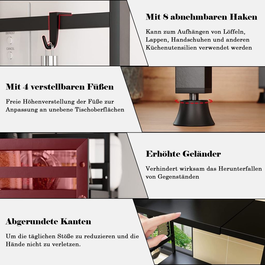 TWOLIIN Výsuvná police do mikrovlnné trouby s 8 háčky, Obrázek produktu 6