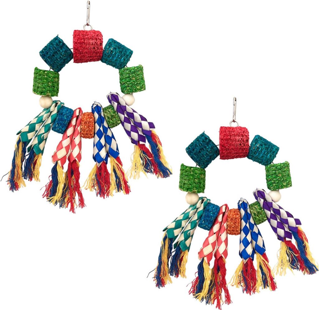 2Pcs Buntes Naturpapier Und Maiskolben Kauspielzeug Vogelkäfig Hängende Ringe Für Afrikanische Graue Papageien, Amazonas Papageien