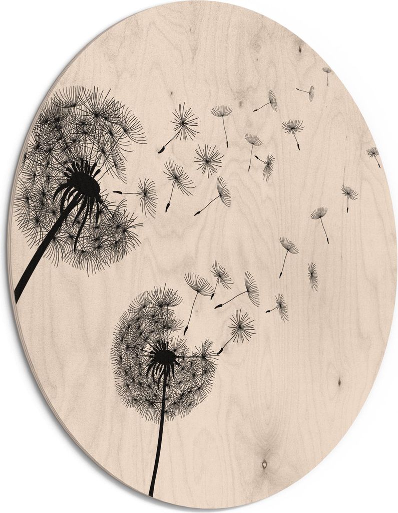 DEQORI Holzbild Ø 50 cm 'Schwarze Pusteblumen' Bild auf Holz Wandbild Kunstdruck
