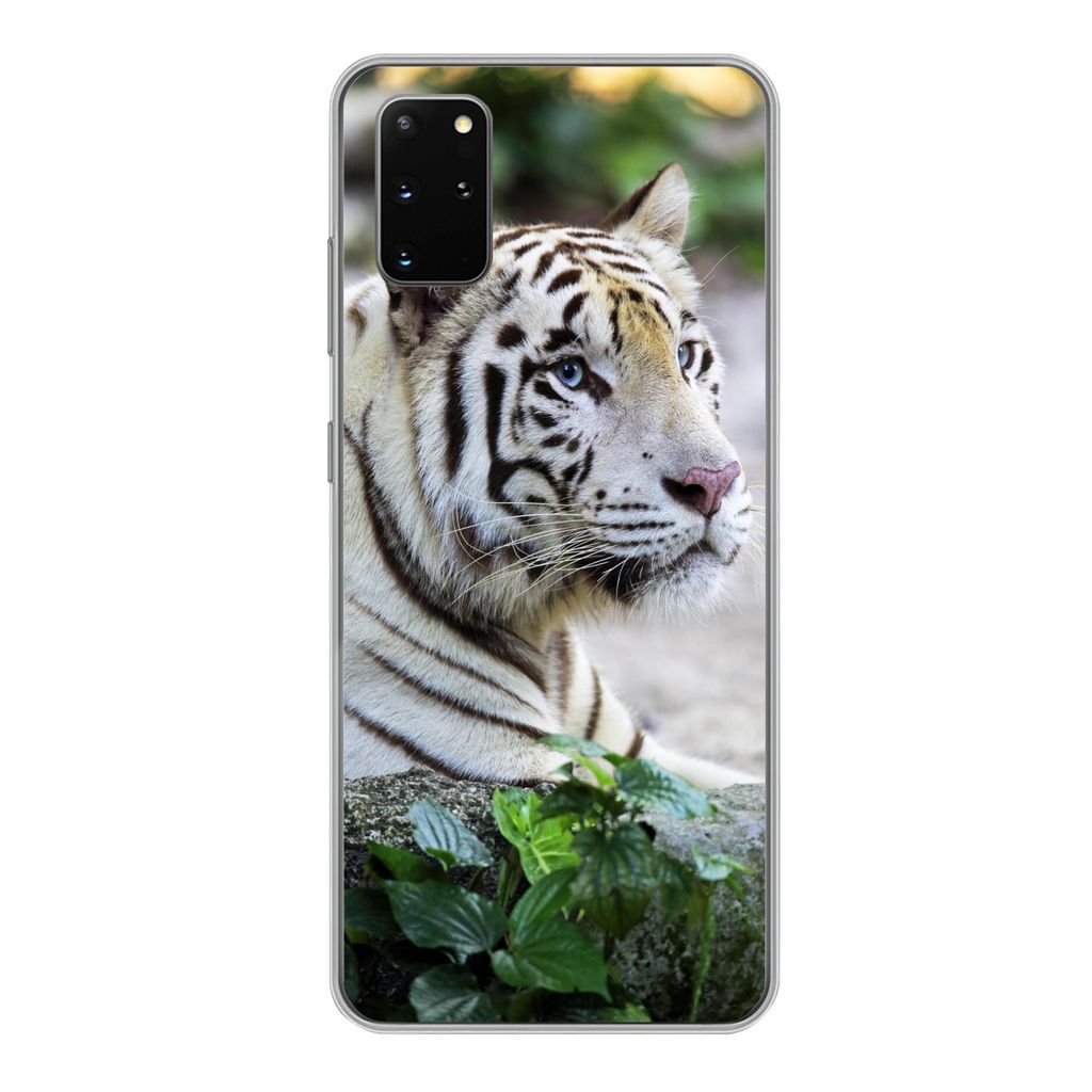 MuchoWow Handyhülle Schutzhülle Hülle für Samsung Galaxy S20 Plus Tiger - Weiß - Sand Silikon Softcase Handy Hülle - Hartschale