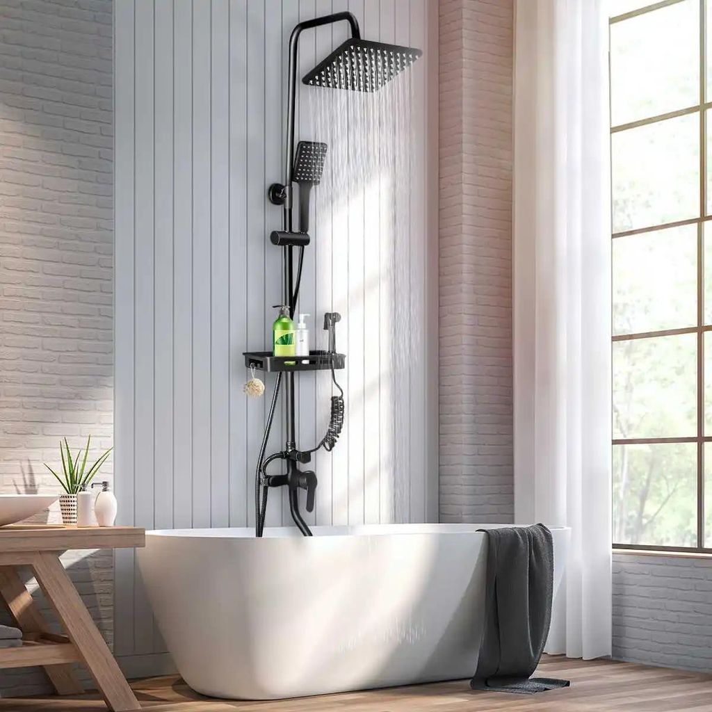 Duscharmatur - Einhebelmischer - Drehbar & Höhenverstellbar - Warm & Kalt - Messing-Ventilkern - Gebürstetes Chrom - 201–300 mm - Weiß