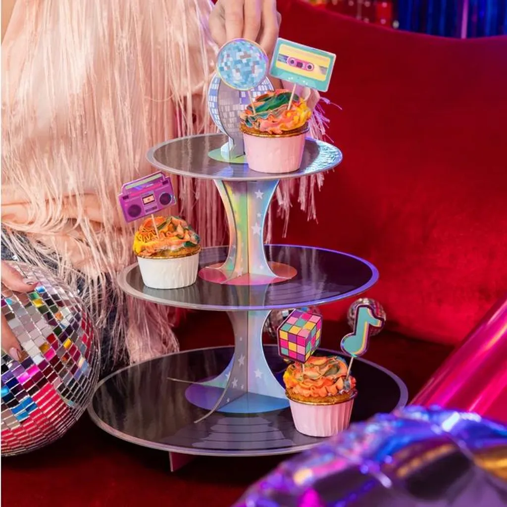 Supporto per muffin cupcakes biscotti retro disco 80s party - 3