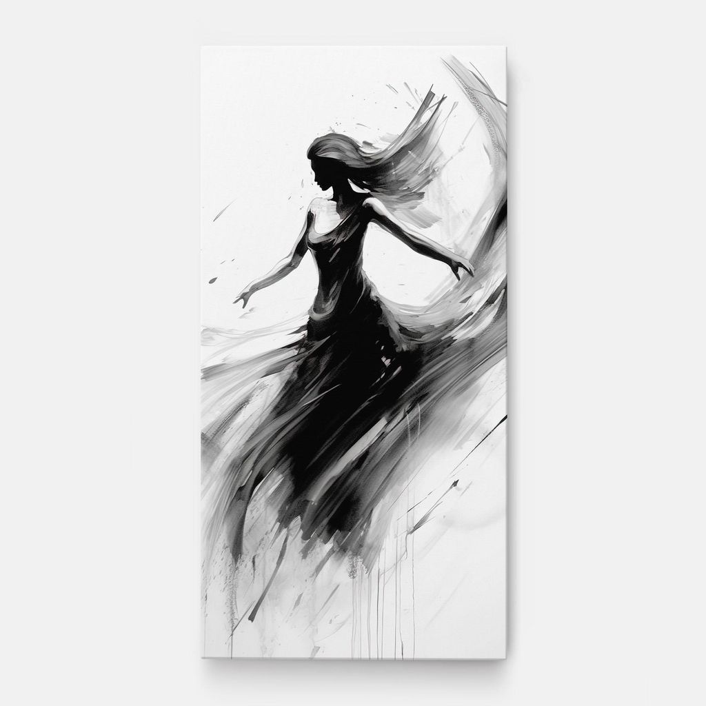 ARTHUB Leinwandbild 50x100 cm, Dancing Woman Drawn | Wohnzimmerdekoration, Hängende Bilder, Wanddekoration, Heimdekoration, Frauen, Silhouetten