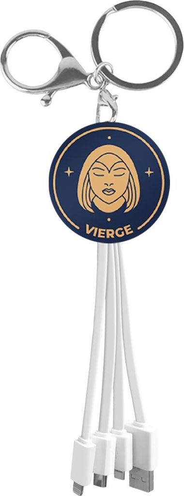 YELLO KOKO, USB-Multikabel 3 in 1 Schlüsselanhänger Jungfrau Sternzeichen, Weiß