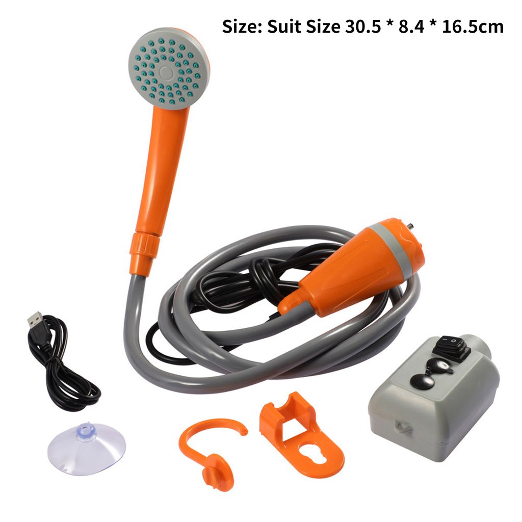 Camping-Duschkopf, wiederaufladbar, große Verdrängung, elektrische Outdoor-USB-Lade-Campingdusche für Wandern, Orange