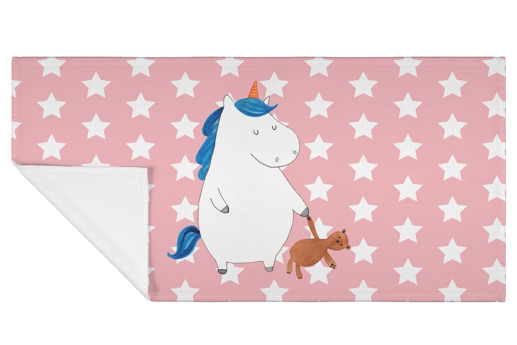 Mr. & Mrs. Panda Flauschtuch Einhorn Teddy - Rot Pastell - Geschenk, Gute Nacht, Händehandtuch, 50x100 Handtuch, frottee, Unicorn, Träumen, Einh...