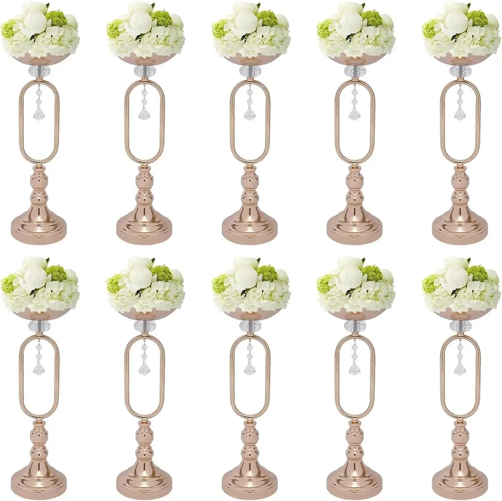 Lot de 10 Supports à Fleurs Mariage 50 cm en Métal Or pour Table