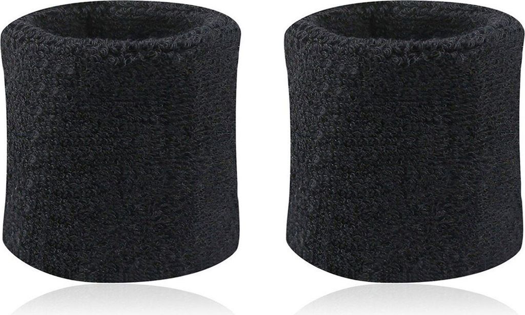 2 Stück Sport-Armband, einfarbig, saugfähige Baumwolle, atmungsaktiv, schnell trocknend, Schweißband für Tennis, Schwarz