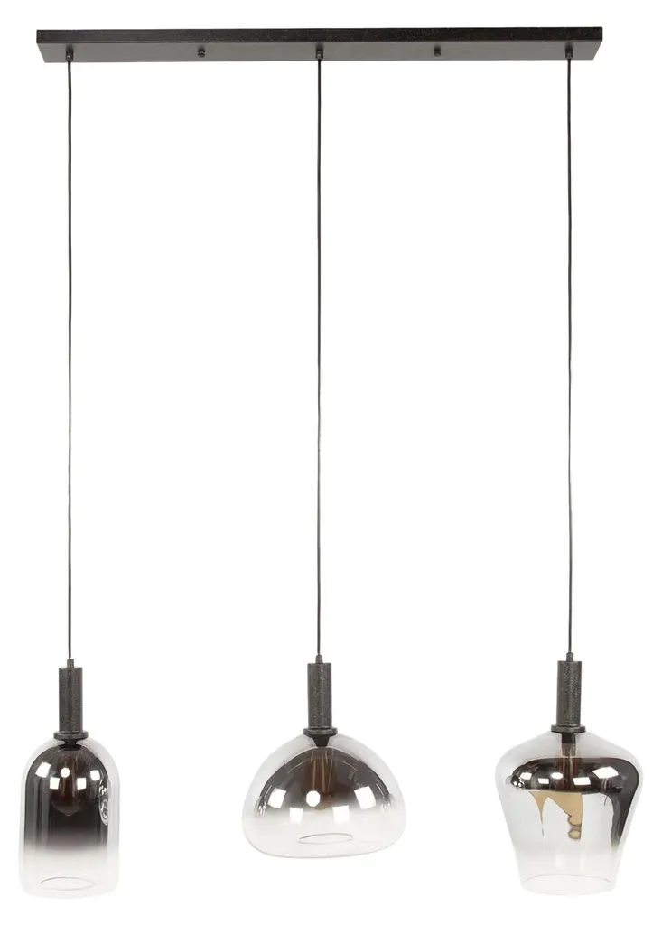 Grand Plafonnier Moderne Noir et Verre 105 cm - Lustre Salon Contemporain