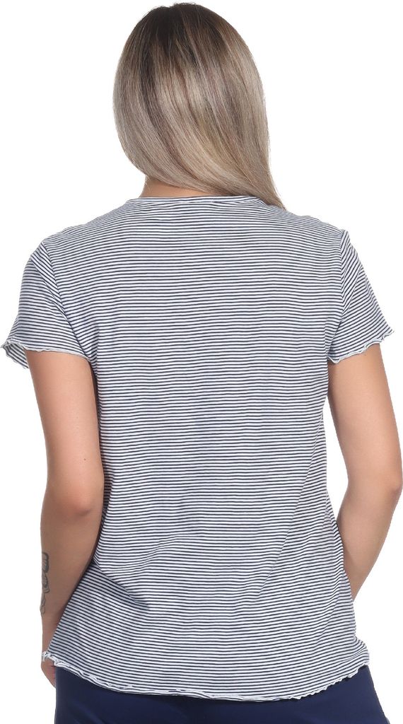 Damen Schlafanzug Shirt kurzarm Pyjama Oberteil Mix & Match in Streifenoptik ; marine , 36
