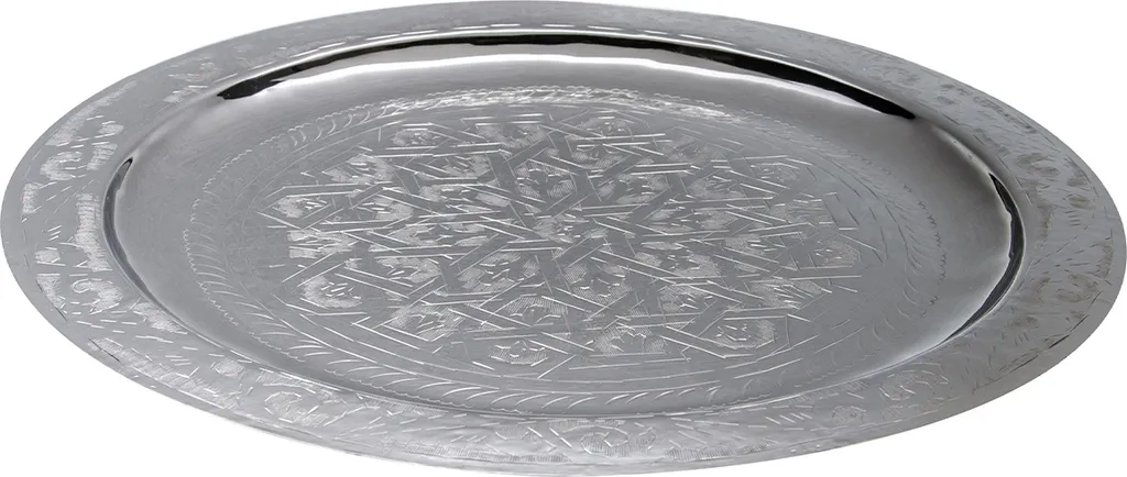 Plateau de service marocain argenté Mehdia pour thé traditionnel