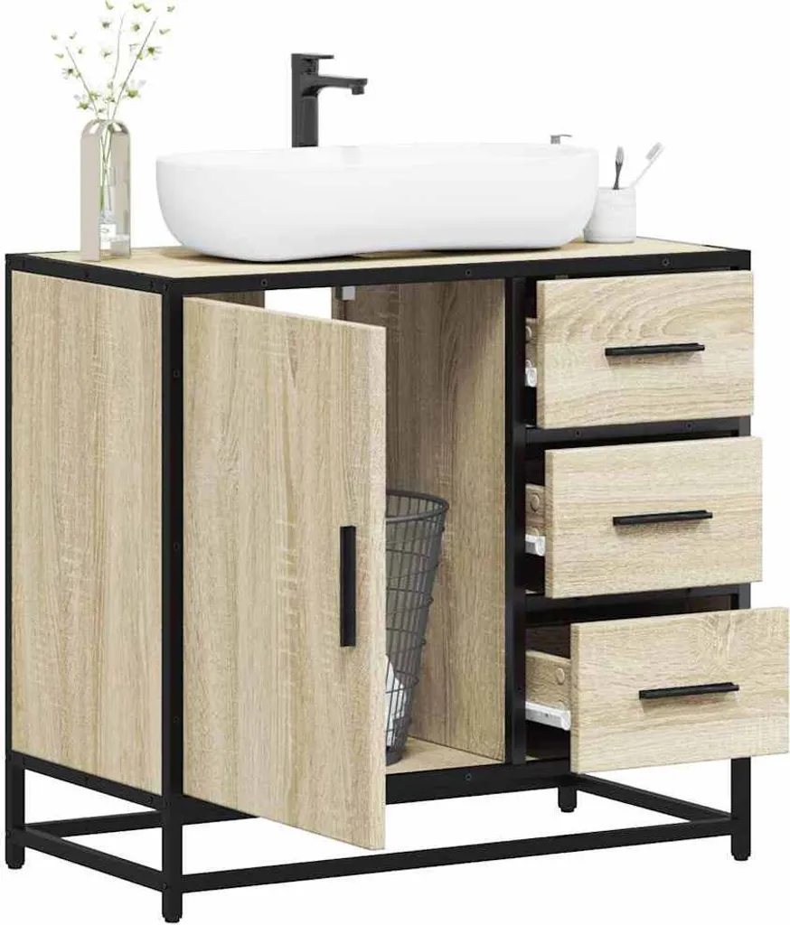 VidaXL Armadietto Bagno Rovere Fumo 30x30x179 cm in Legno Multistrato