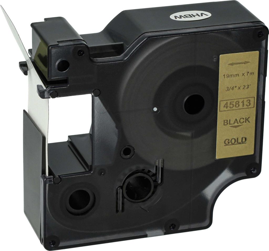 vhbw Schriftband-Kassette kompatibel mit Dymo LabelWriter Duo 400, Duo, Duo 450 Etiketten-Drucker 7m x 19mm Schwarz auf Gold