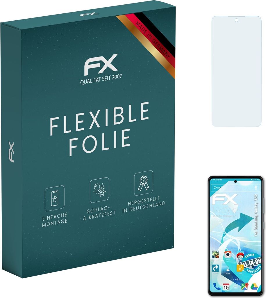 atFoliX FX-ActiFleX 3x Schutzfolie kompatibel mit Samsung Galaxy A52 Folie
