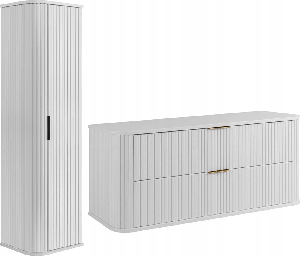 RODAN | Badmöbel Set - 120,4 cm - 2-teilig - Weiß - Hochwertige MDF Fronten - Badmöbel Weiß - Hochschrank - Waschbeckenunterschränke